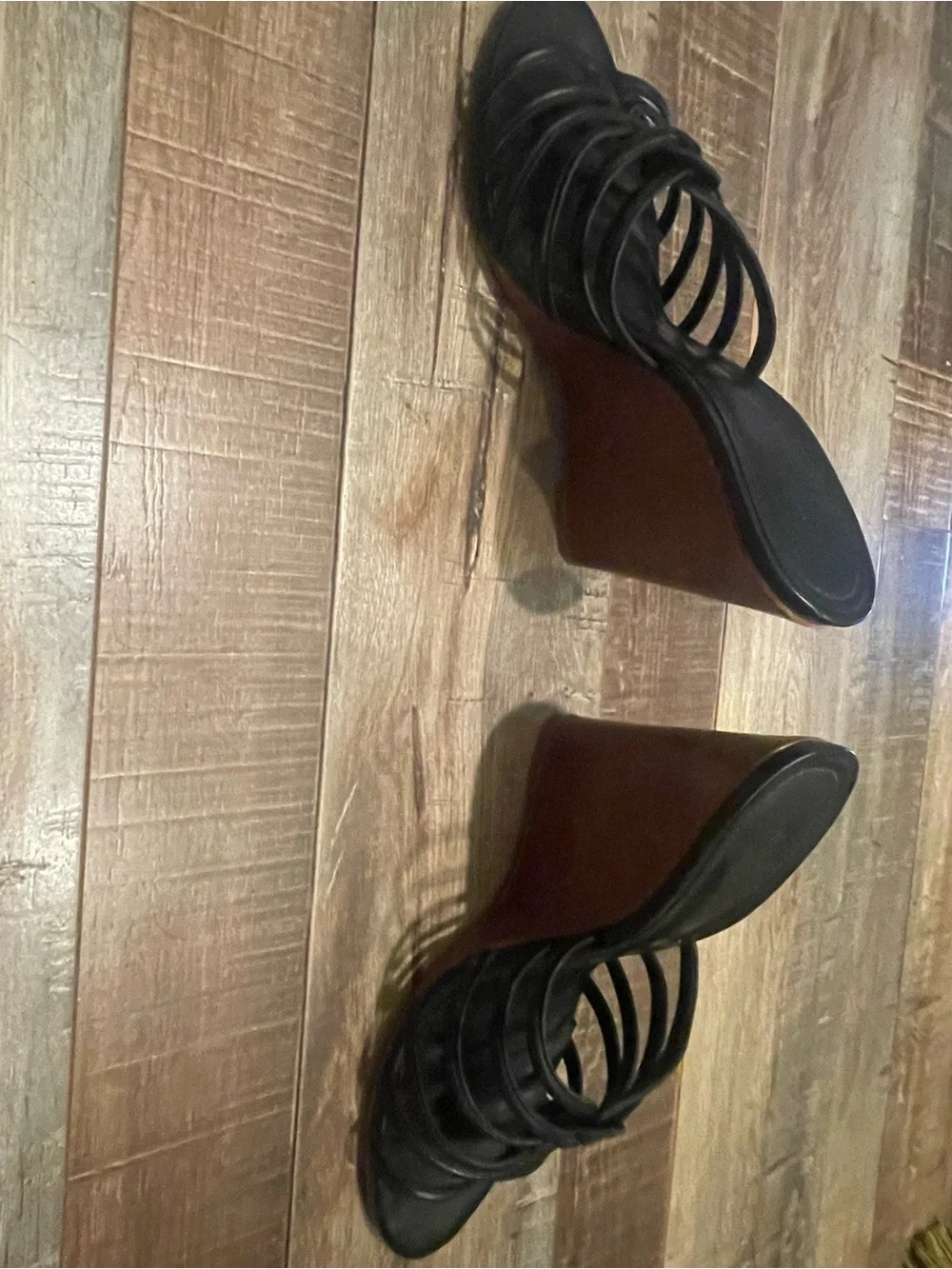 SCHUTZ Black Multi‑Strap Open‑Toe Mule Heels